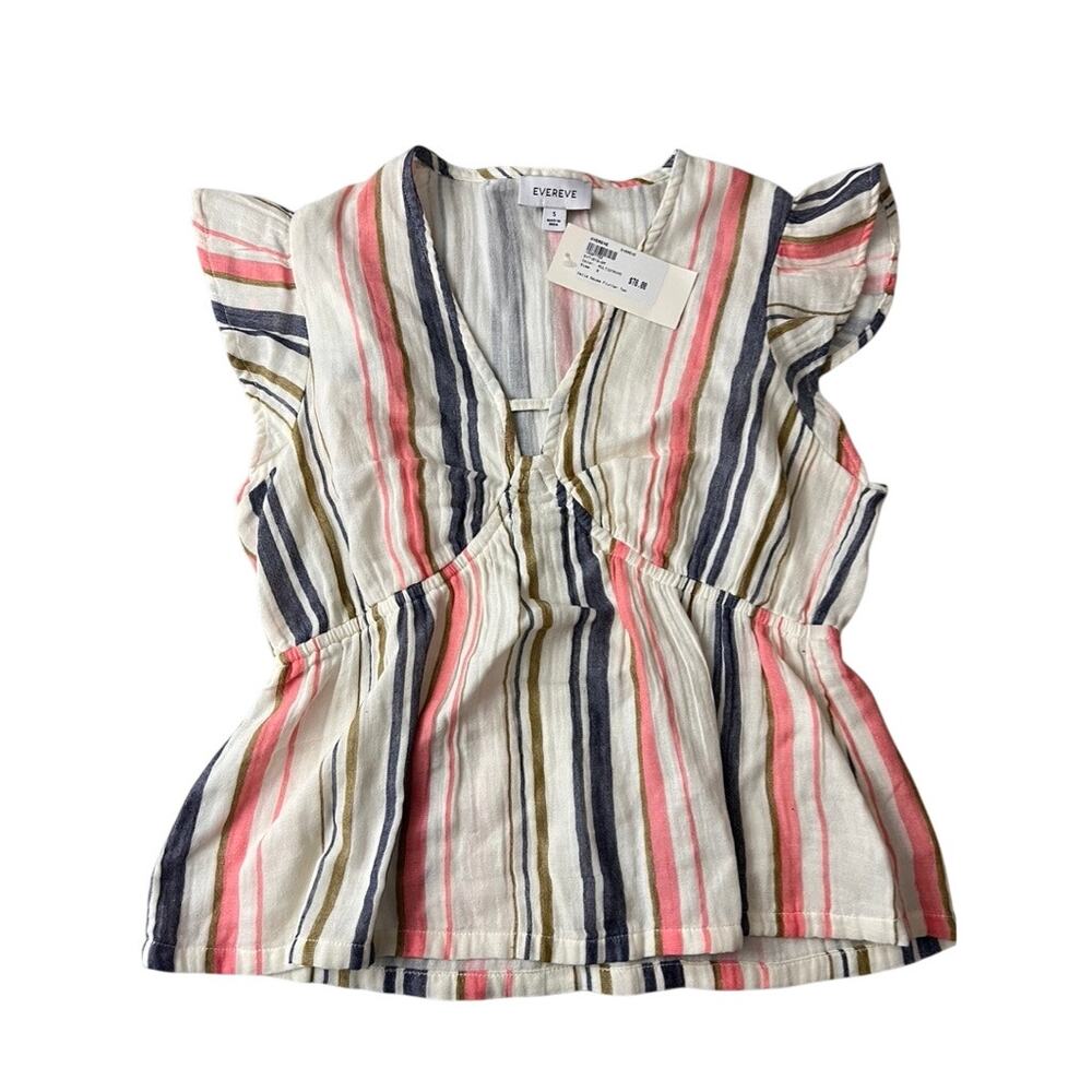 Evereve Calla Gauze Flutter Top Stripe Size Small New